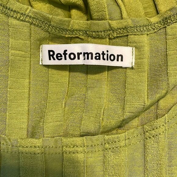 Reformation Mel Ribbed Mini Dress Avocado XL - Picture 6 of 9